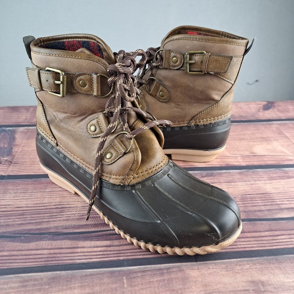 Maurices Winter Duck Boots Womens SIze 9 With Red Flannel Linging